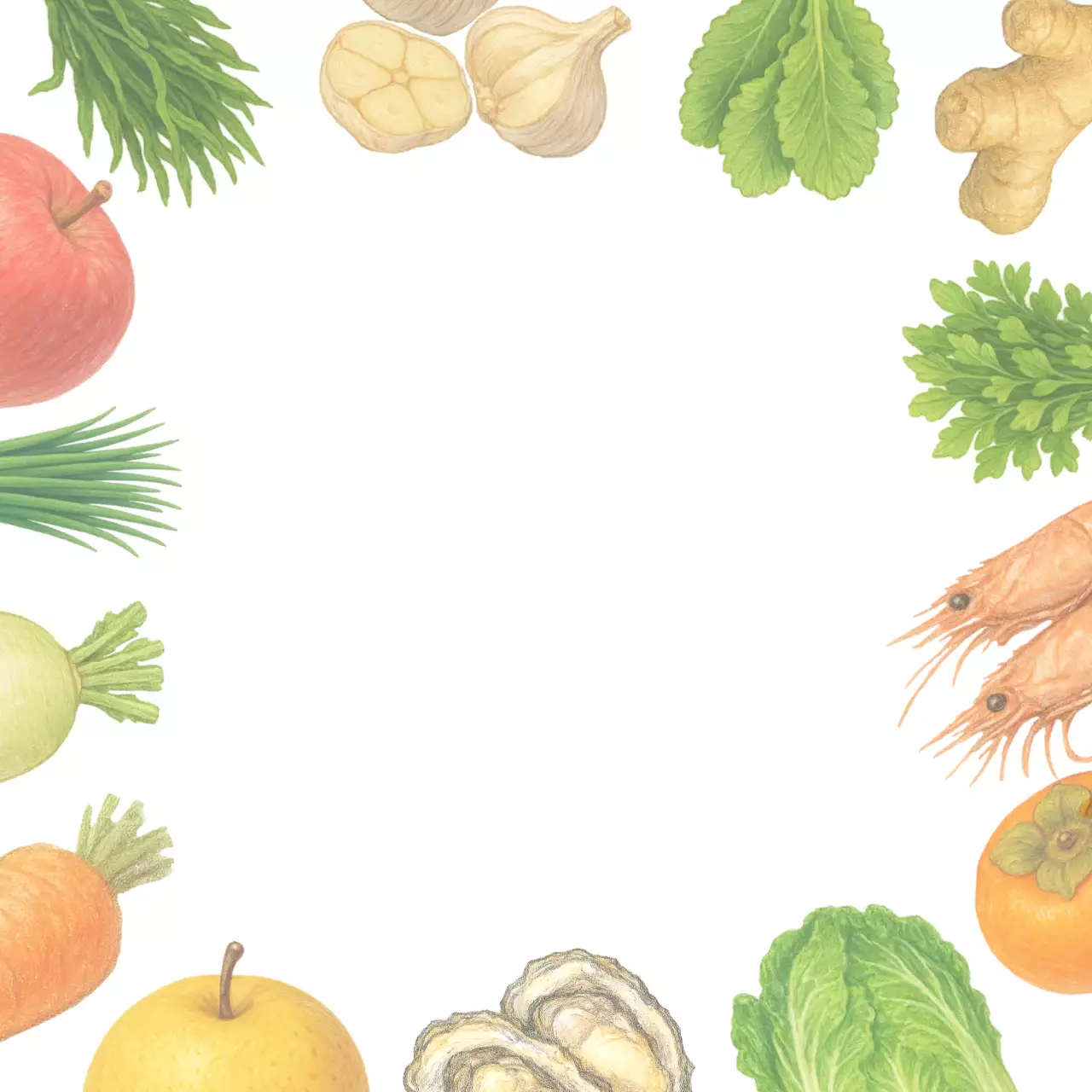 주황 빨강 초록 다채로운 한국 김치 재료