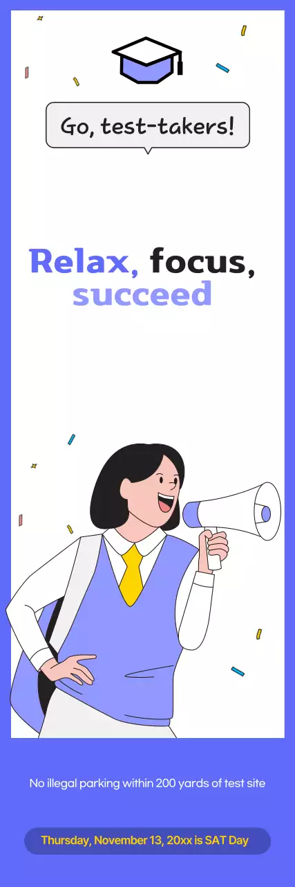 Aviso roxo e elegante de comemoração do exame de admissão à faculdade