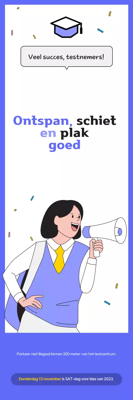 Paarse, nette aanmoedigingstekst voor toelatingsexamens