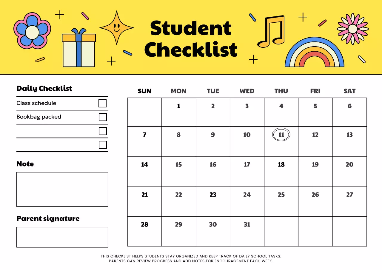 Yellow playful student checklist planner Web Poster
