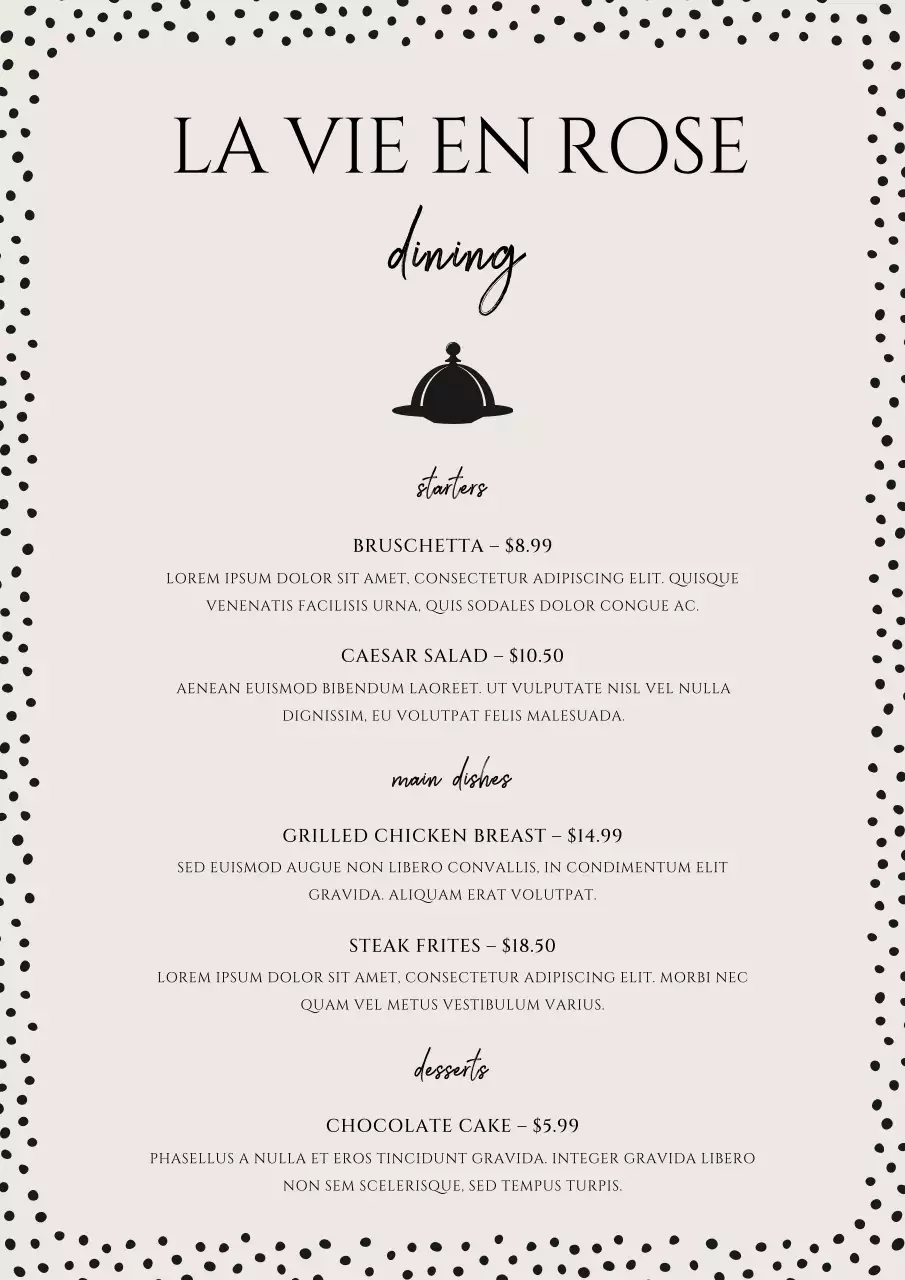 Beige Elegant Dining Menu