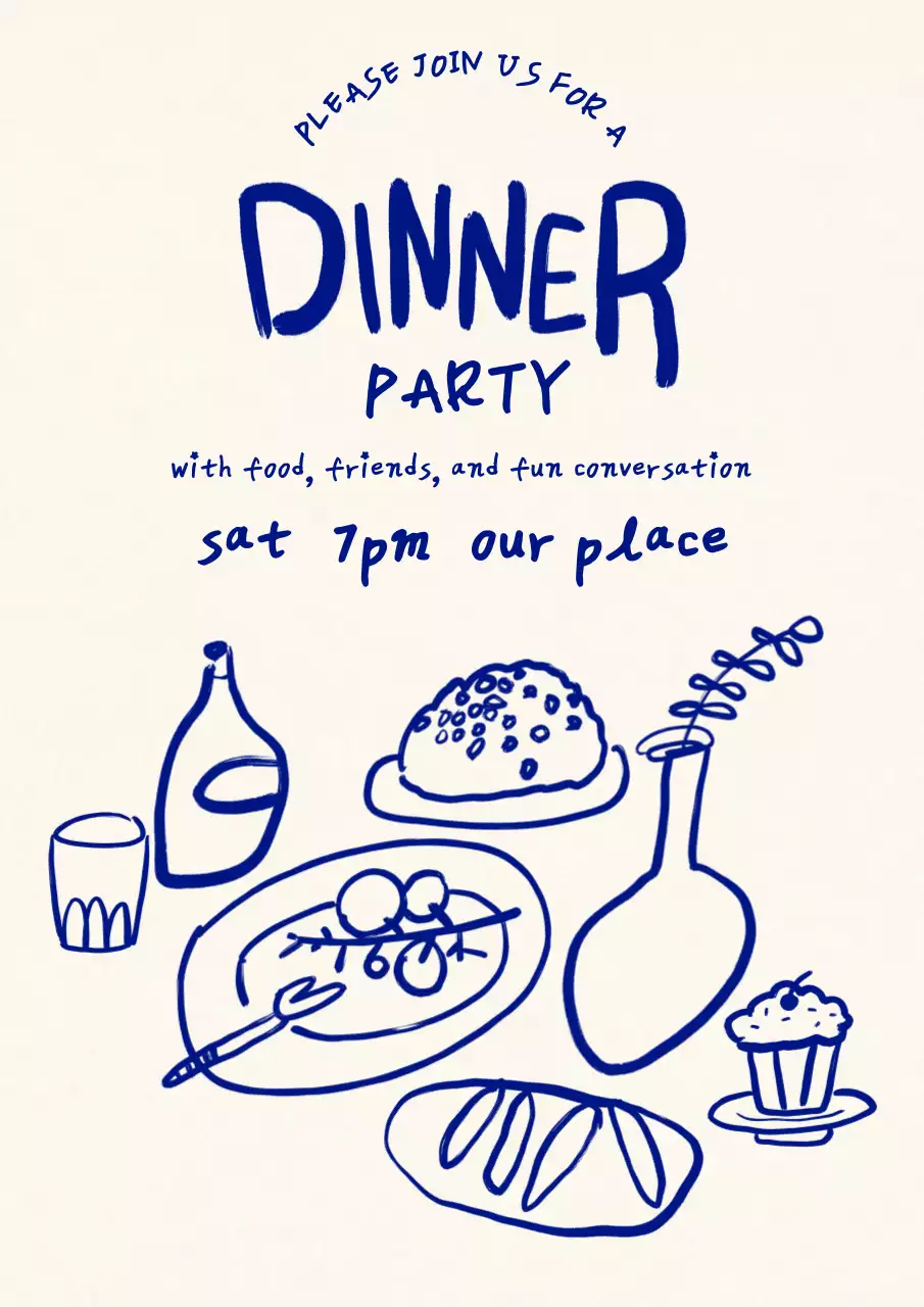 파랑 심플 저녁 초대장