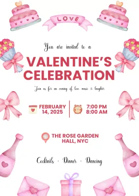 Red and Pink Elegant Valentine Dinner Party Invitation