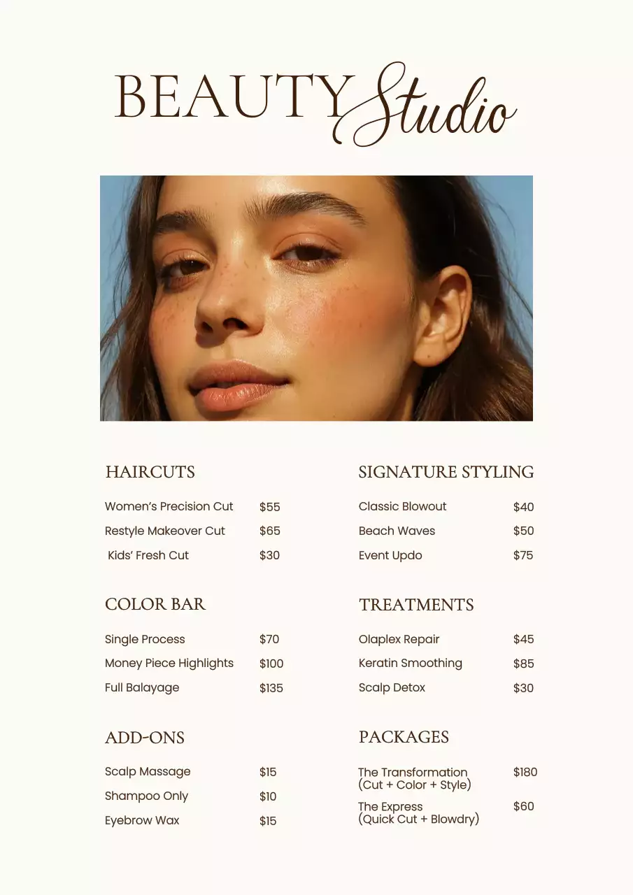 Beige Elegant Beauty Menu