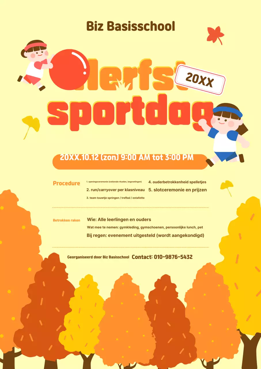 Geel schattig sportdag evenement