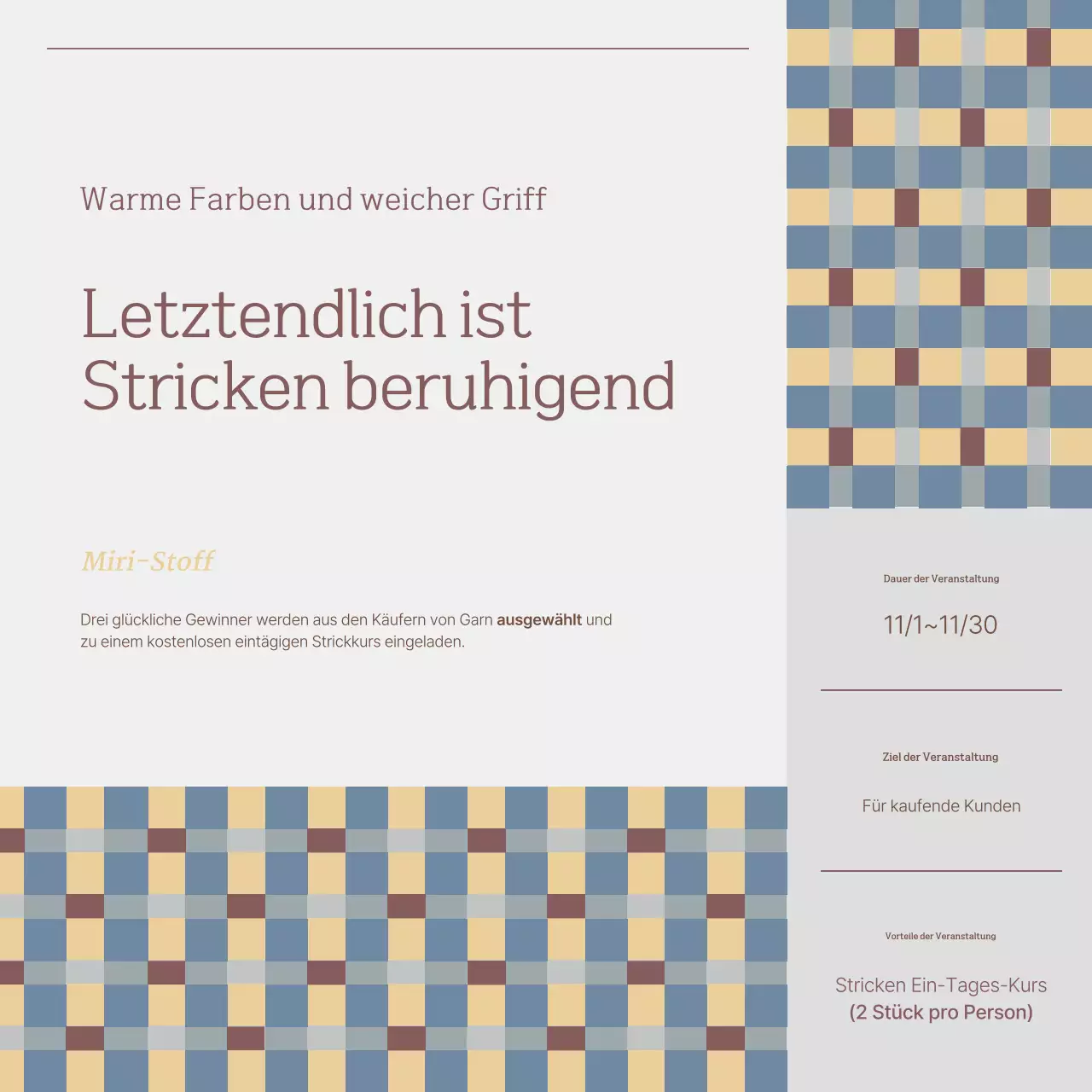 Beiges Simple Knitting Room Event-Aktion