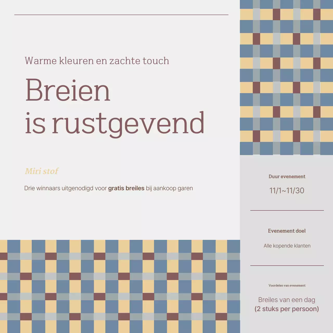 Promotie van Beige's Simple Knitting Room-evenement