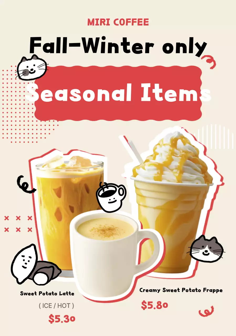 Thực đơn đồ uống đơn giản màu be