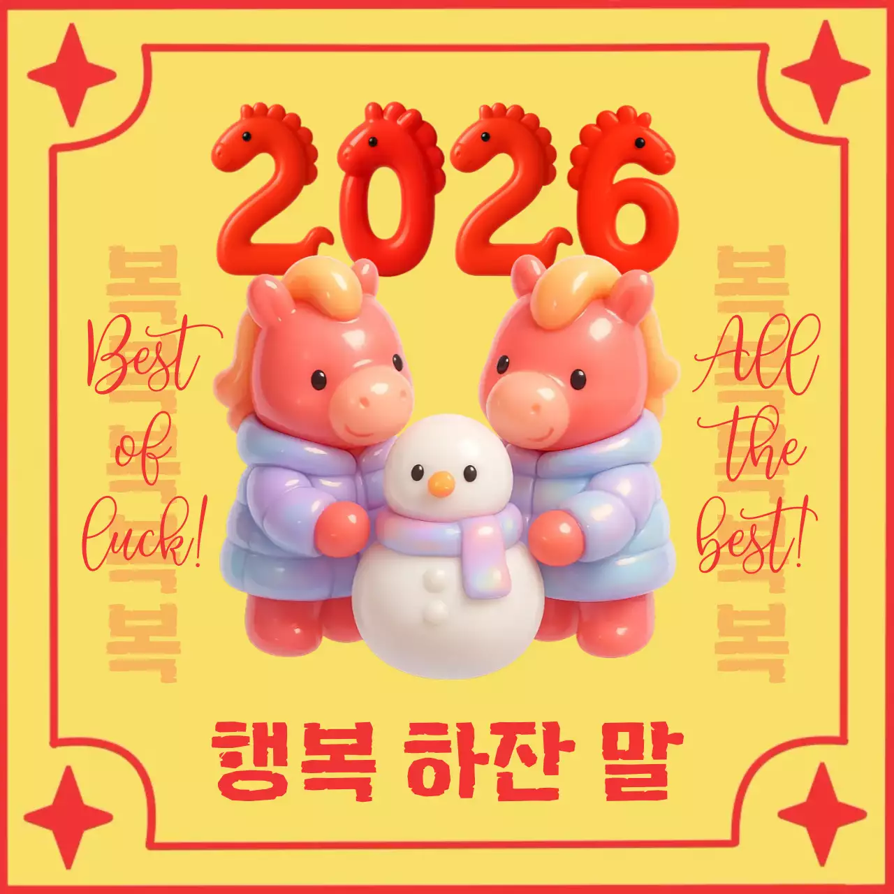 노랑 아기자기한 2026 붉은말 새해 인사
