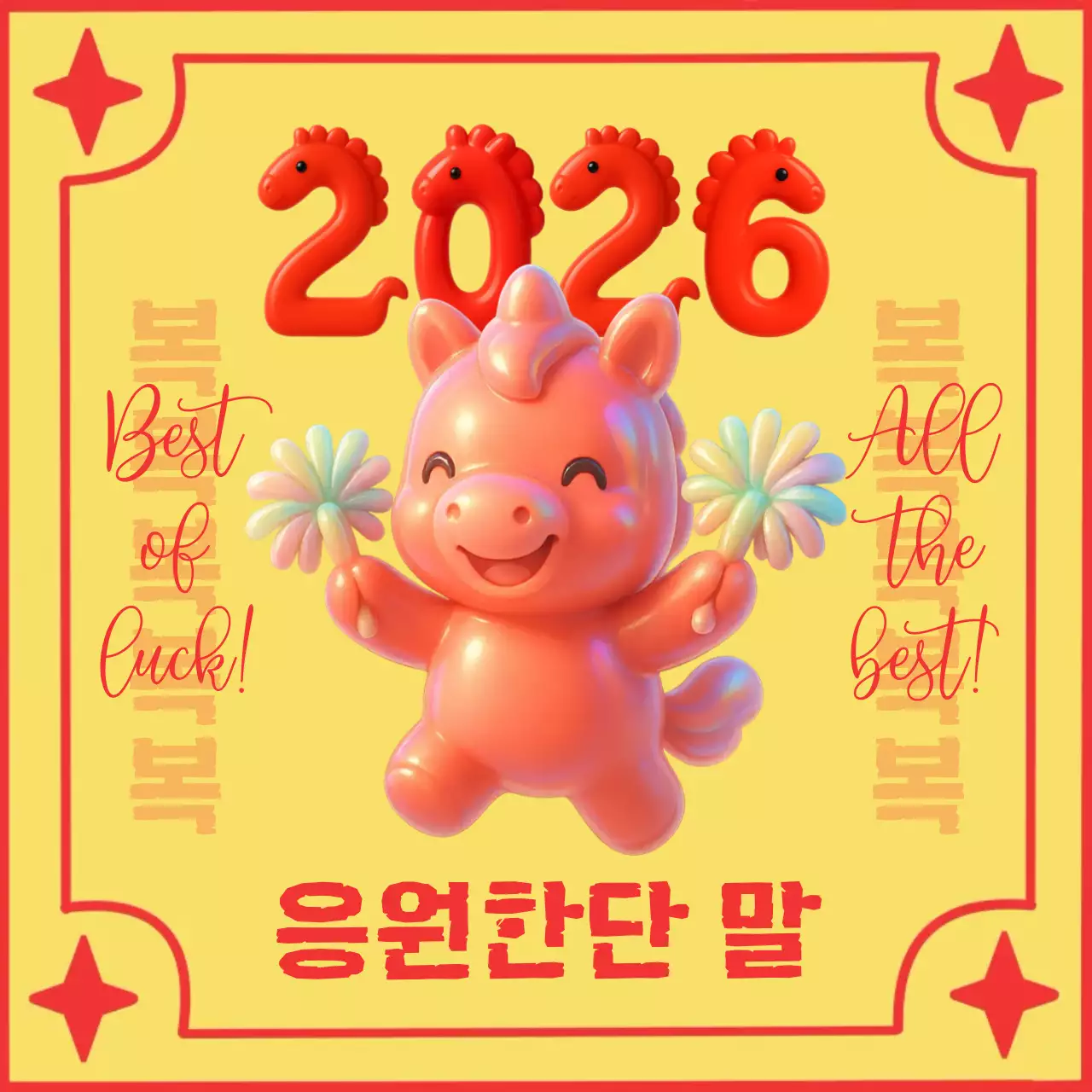 노랑 아기자기한 2026 붉은말 새해 인사