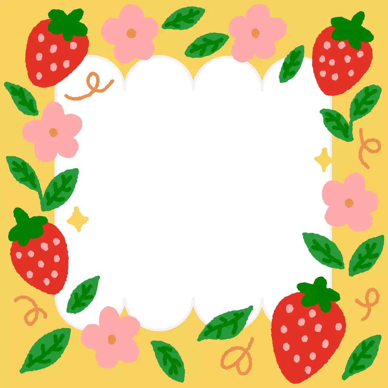 노란색 배경의 아기자기한 딸기