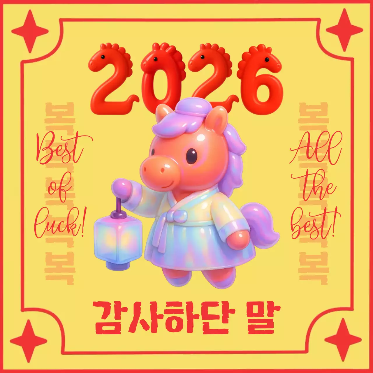 노랑 아기자기한 2026 붉은말 새해 인사