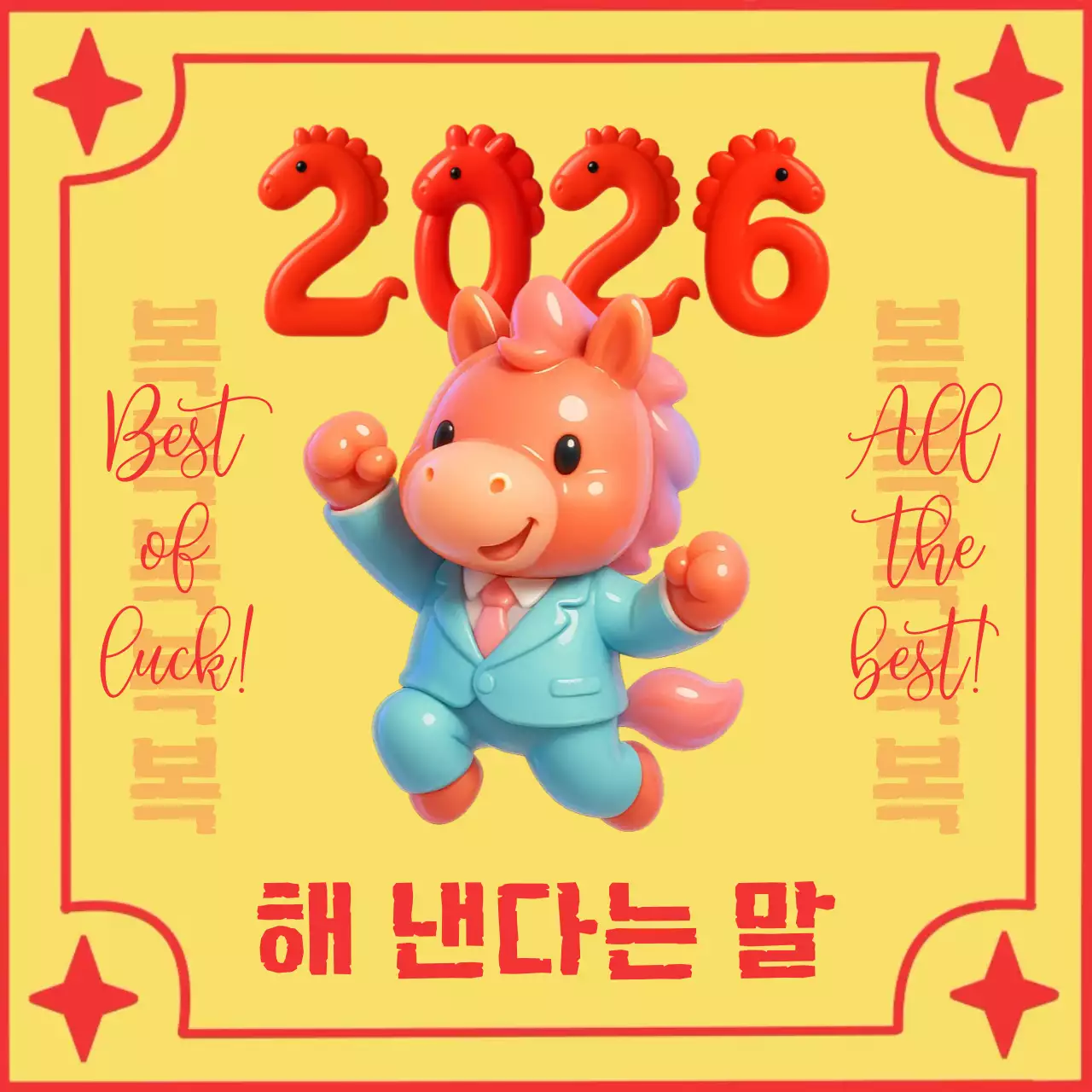노랑 아기자기한 2026 붉은말 새해 인사