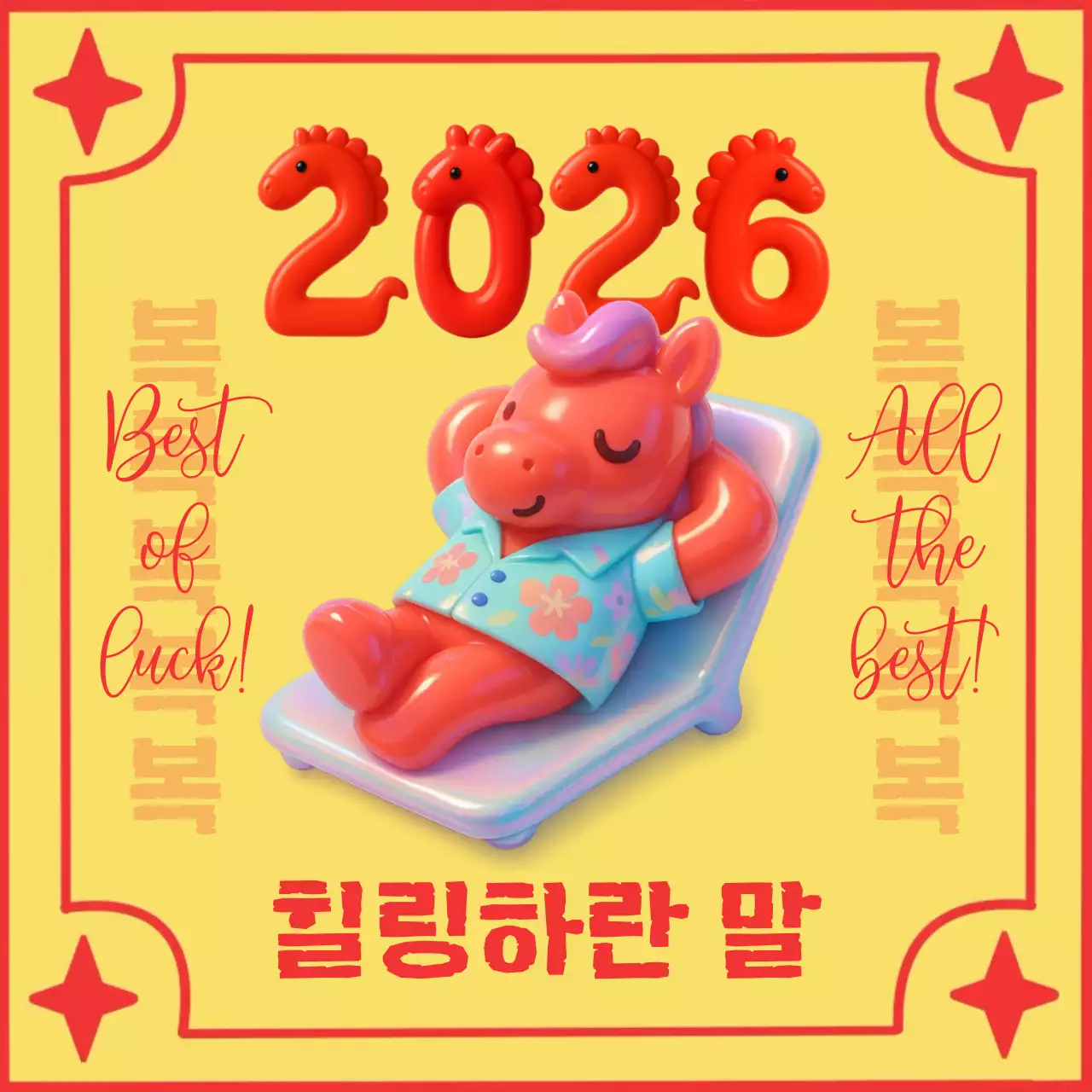 노랑 아기자기한 2026 붉은말 새해 인사