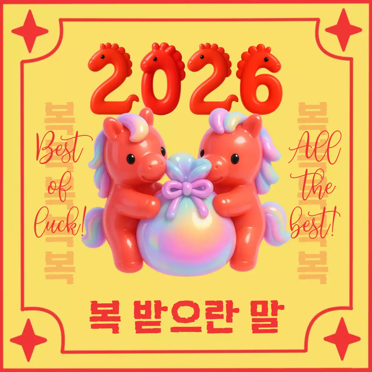 노랑 아기자기한 2026 붉은말 새해 인사