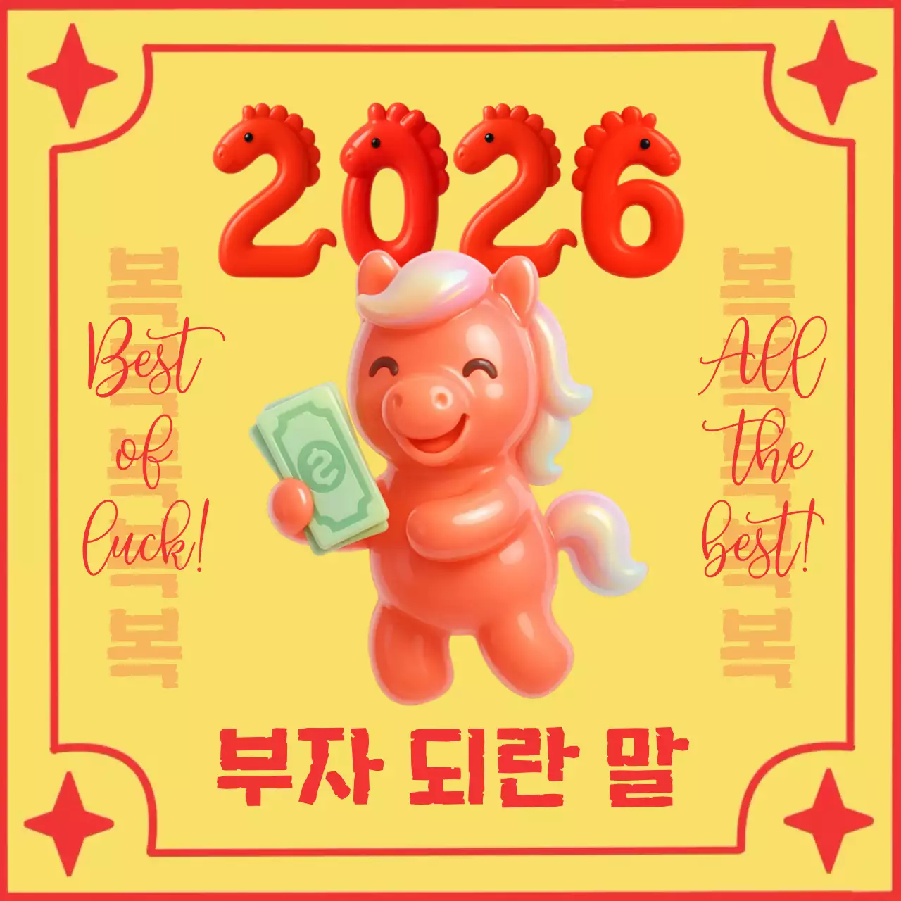 노랑 아기자기한 2026 붉은말 새해 인사