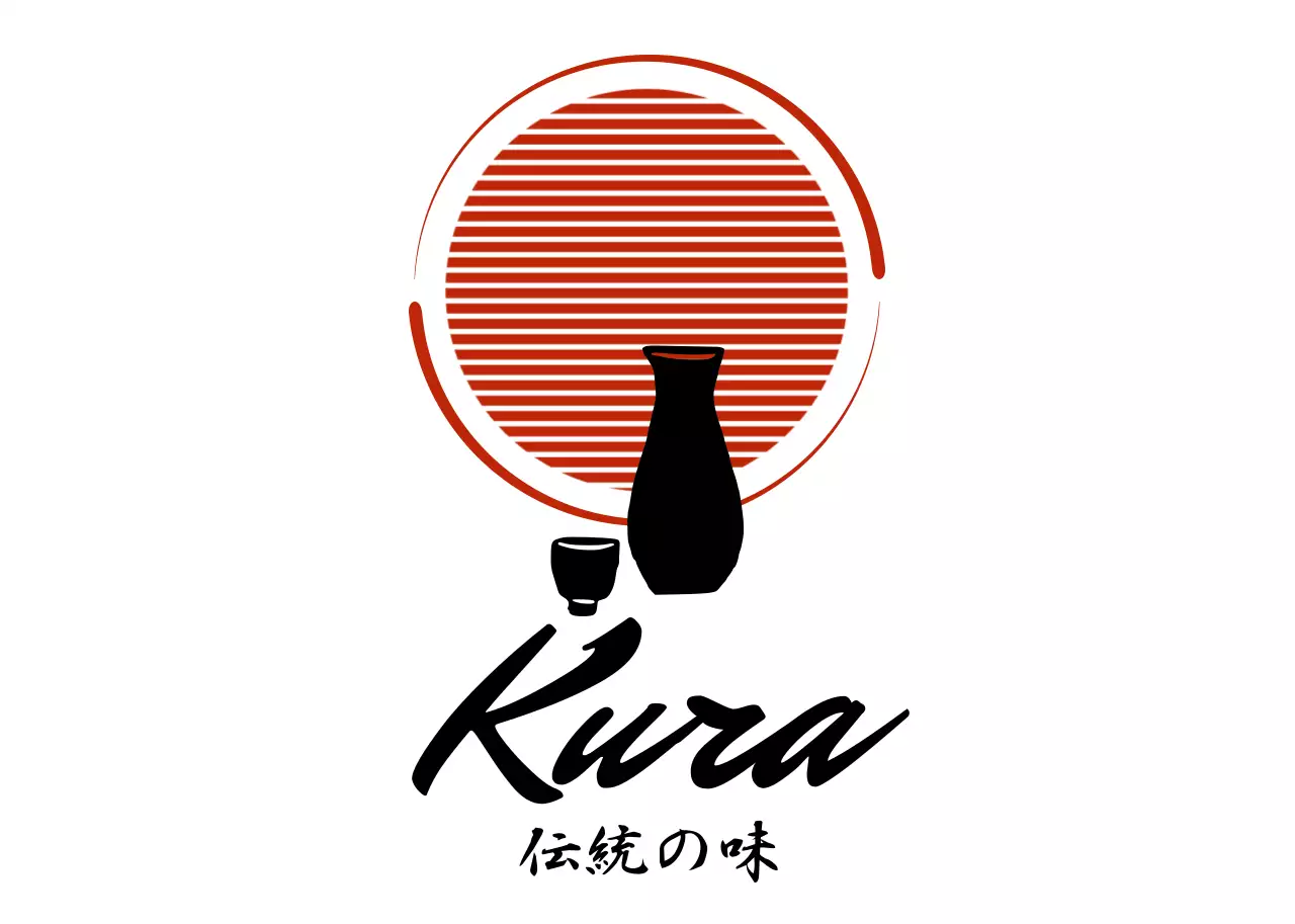 赤 シンプル 伝統 ロゴ サケ