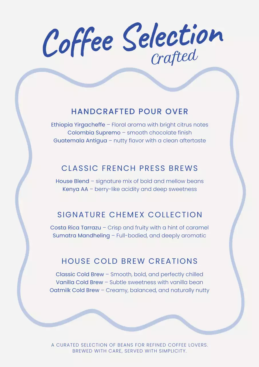 Blue Minimalist Coffee Menu