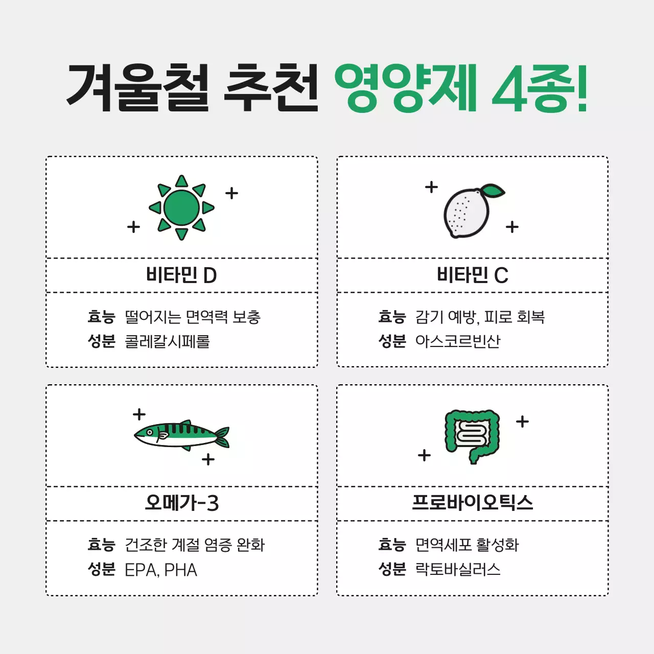 초록의 미니멀한 겨울철 건강을 위한 약국 영양제 추천 광고
