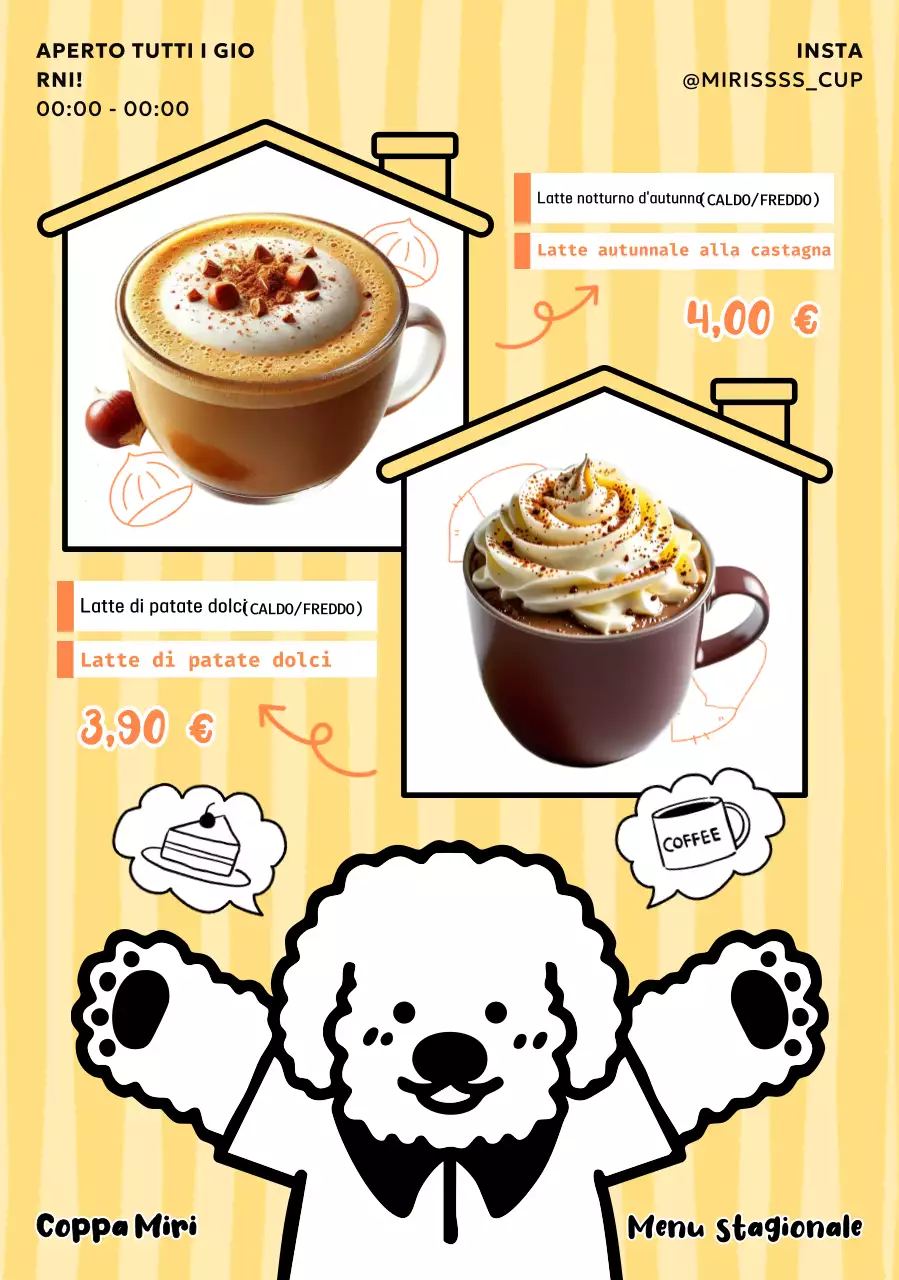 Menù delle bevande carine gialle