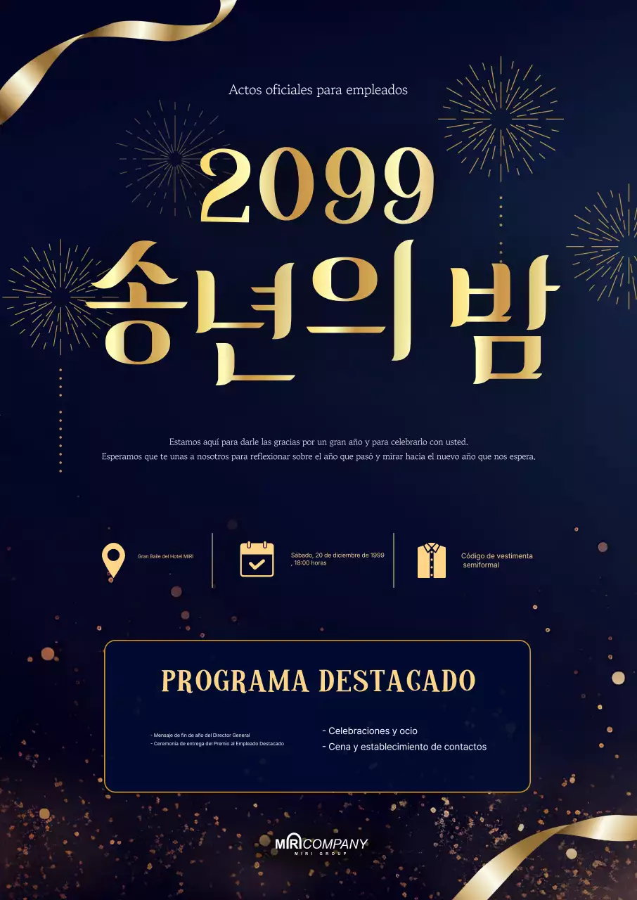 Evento de fin de año de lujo en azul marino