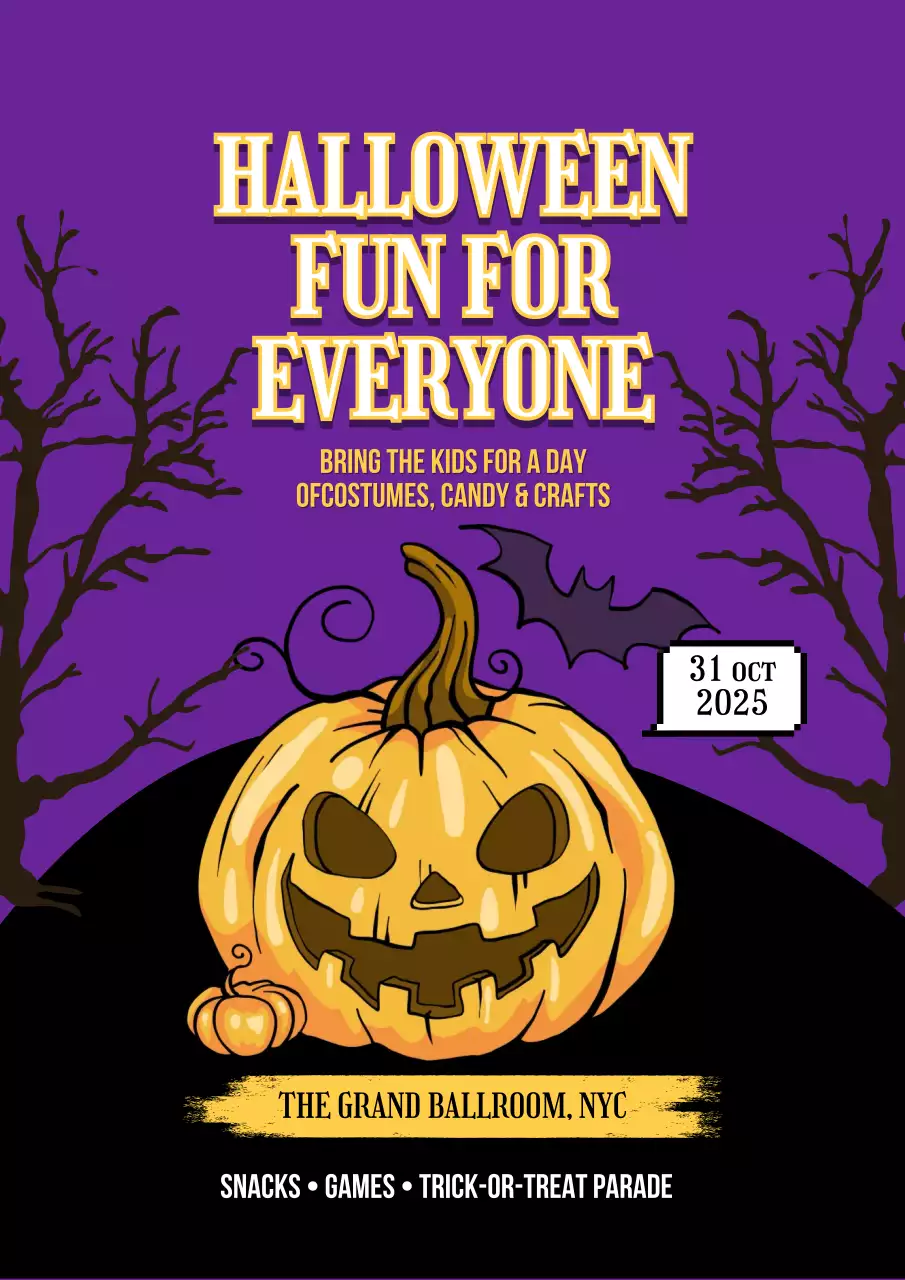 Playful Purple Cartoon Halloween Family Celebration Invitation