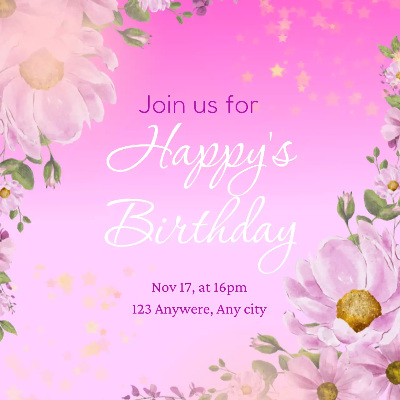 pink floral birthday invitation