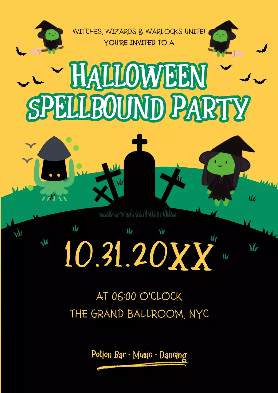 Green Fantasy Halloween Spellbound Party Invitation