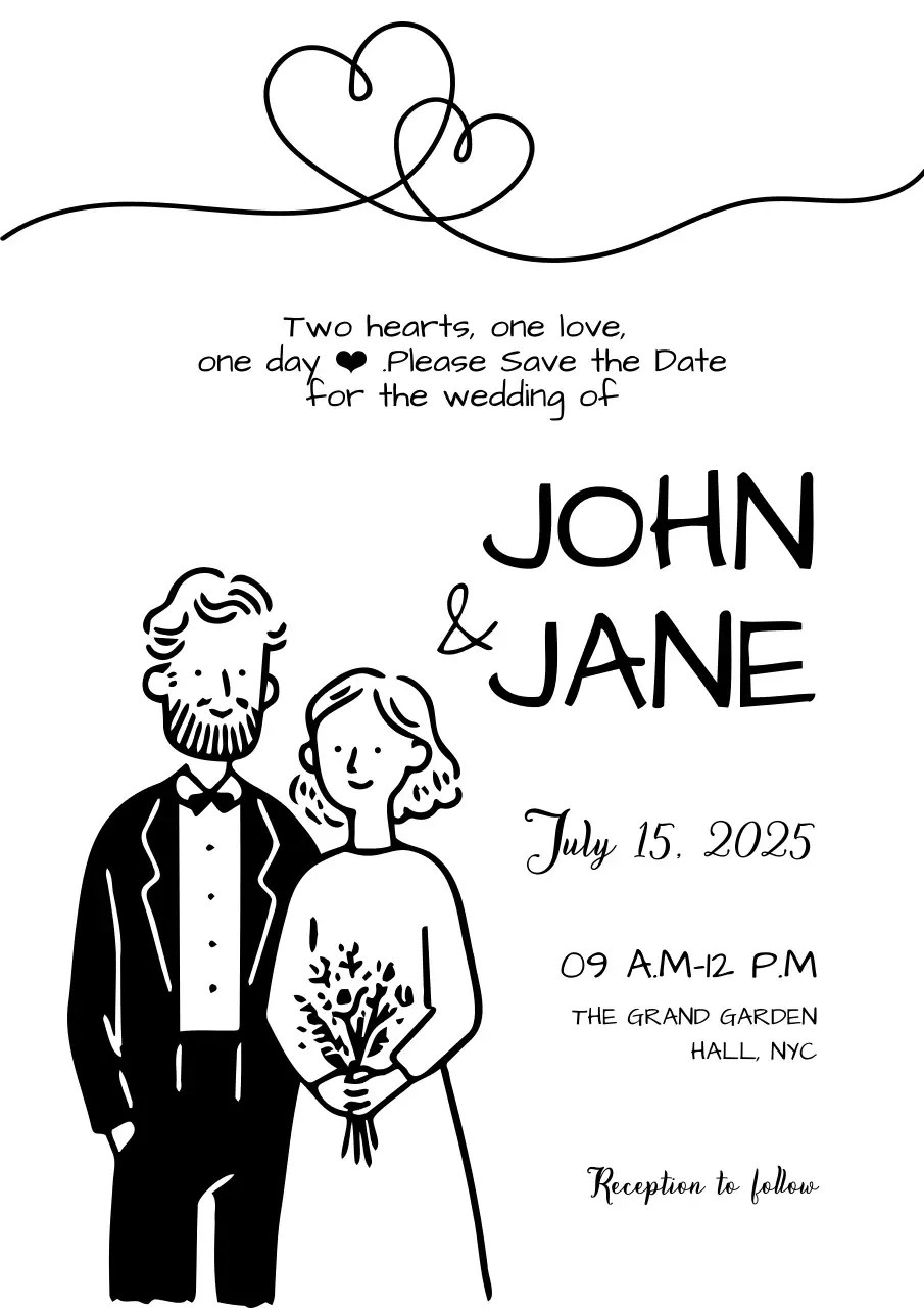 Black and White Minimal Line Art Wedding Invitation