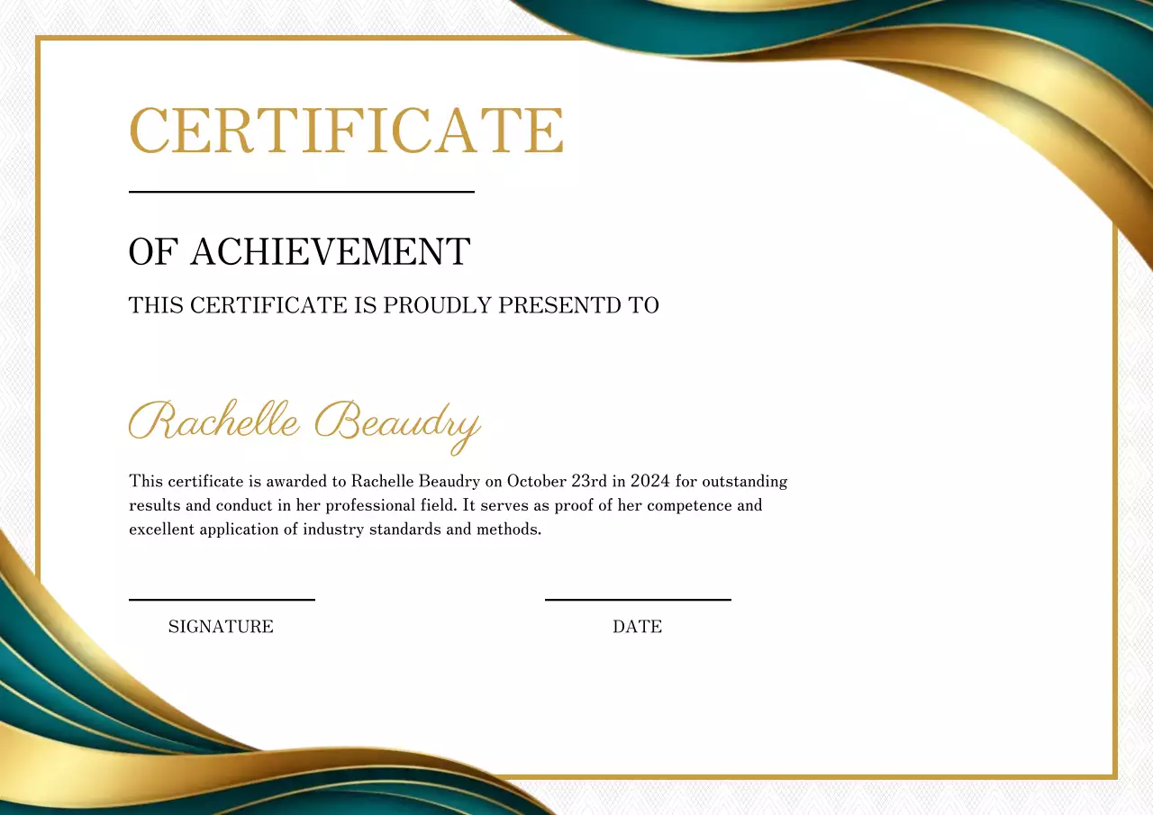 Teal and gold Modern achievement certificate