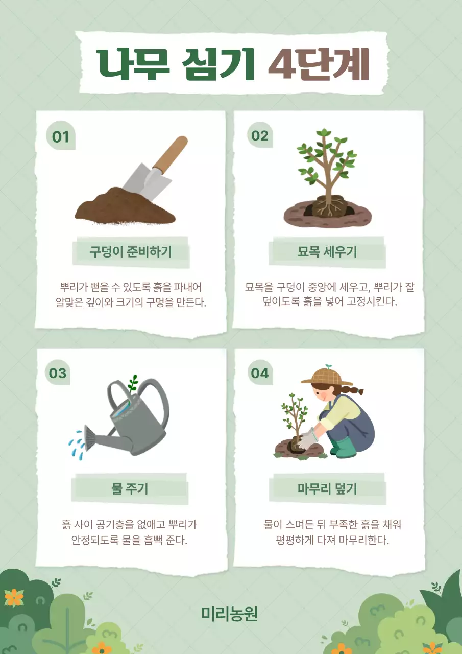 초록색과 연두색의 깔끔한 나무 심는법 정보