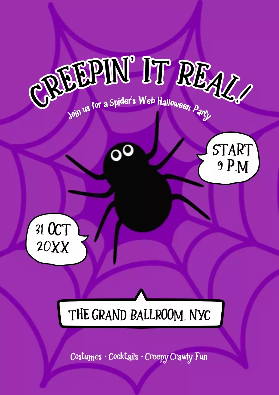 Purple Pop Creepin It Real Halloween Party Invitation