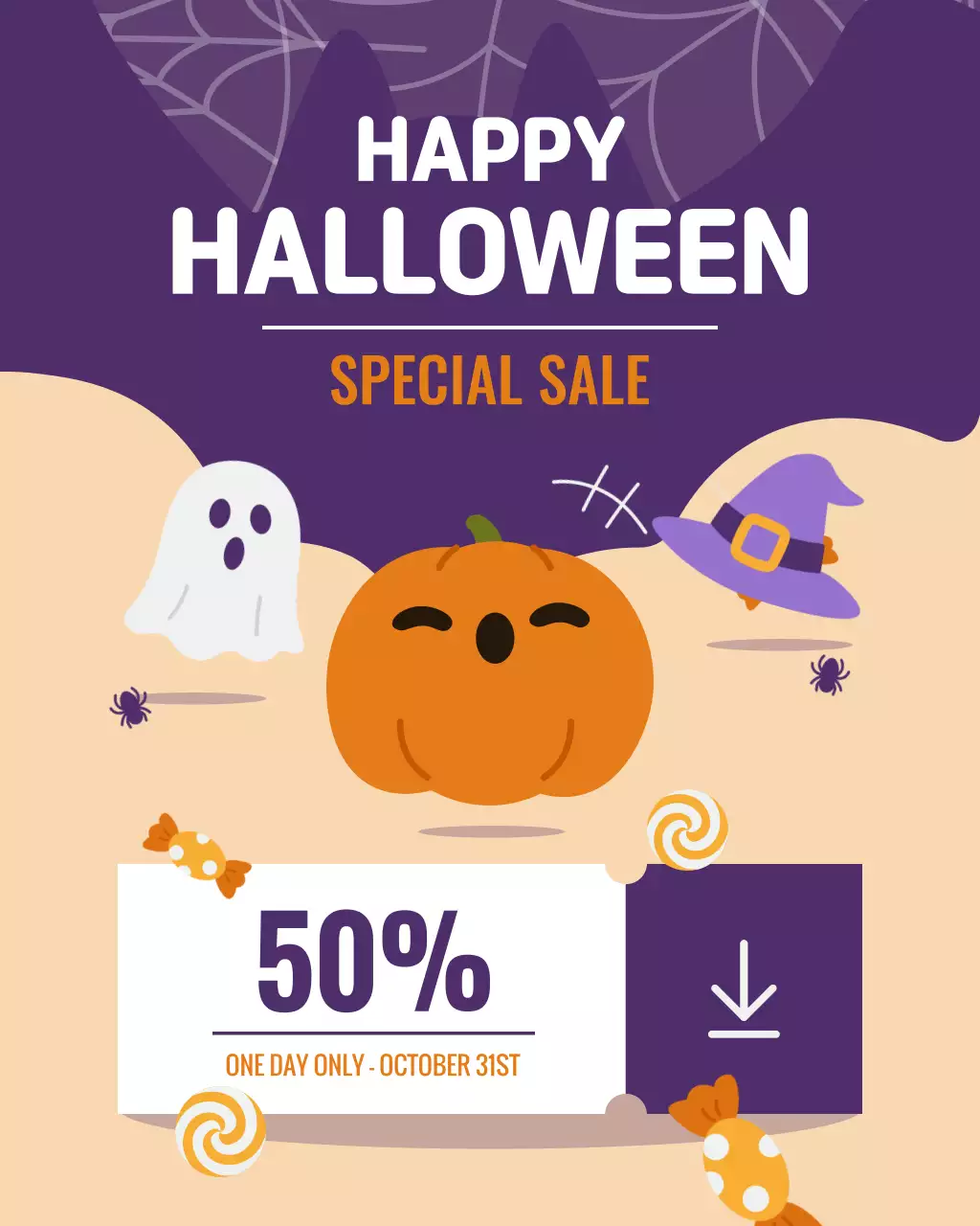 보라색 귀여운 분위기의 할로윈 축제 할인 이벤트