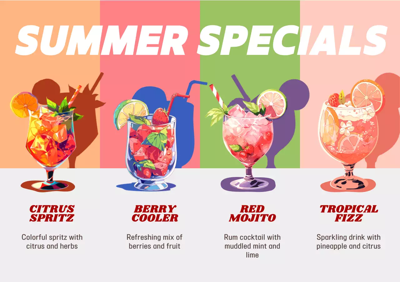 무지개 팝 칵테일 메뉴판