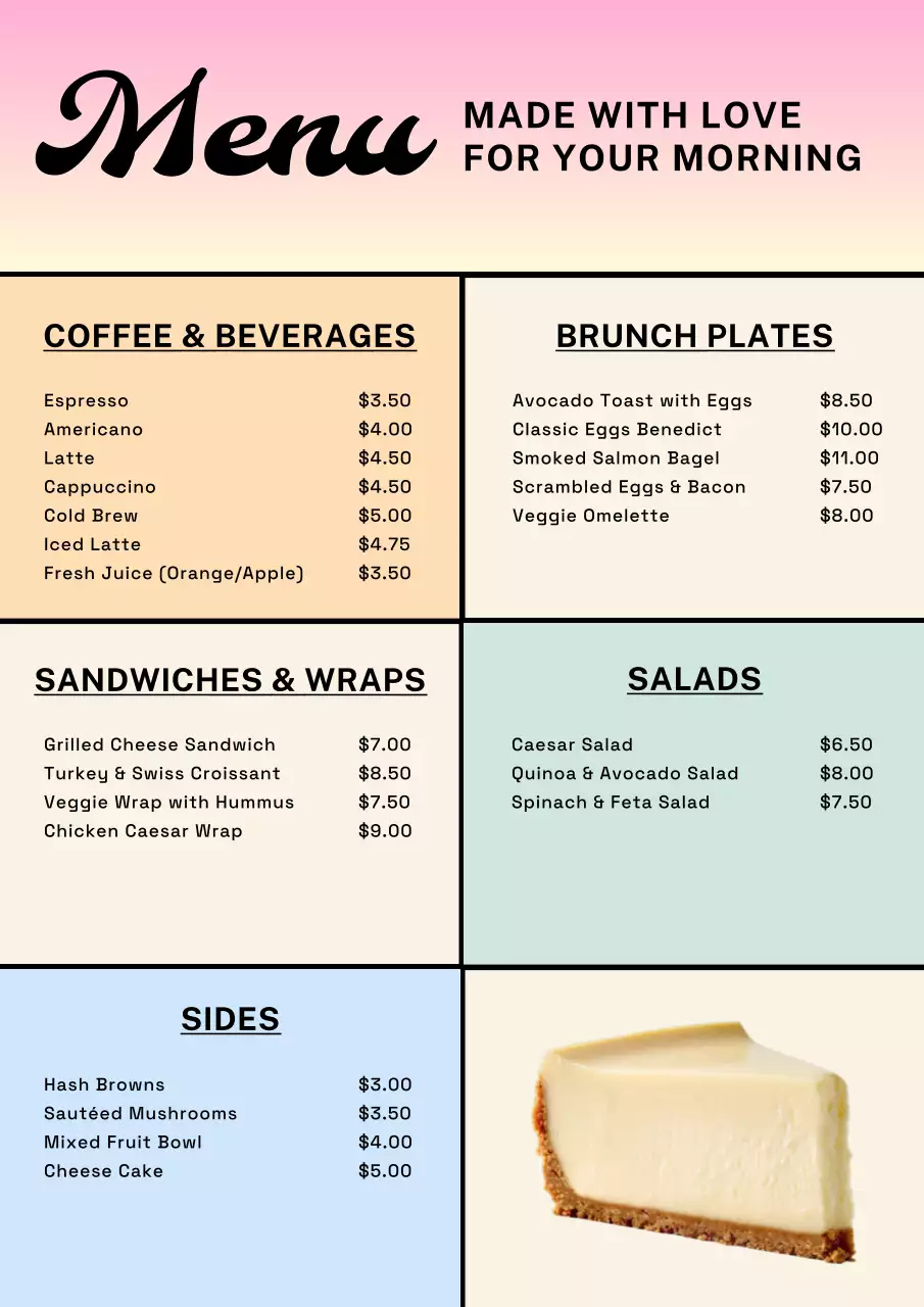 Pink Modern Brunch Menu