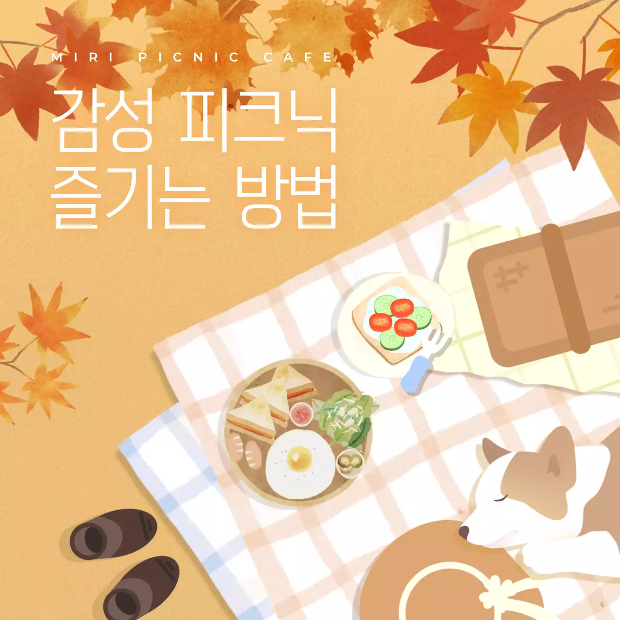 갈색의 아기자기한 피크닉 카페 홍보
