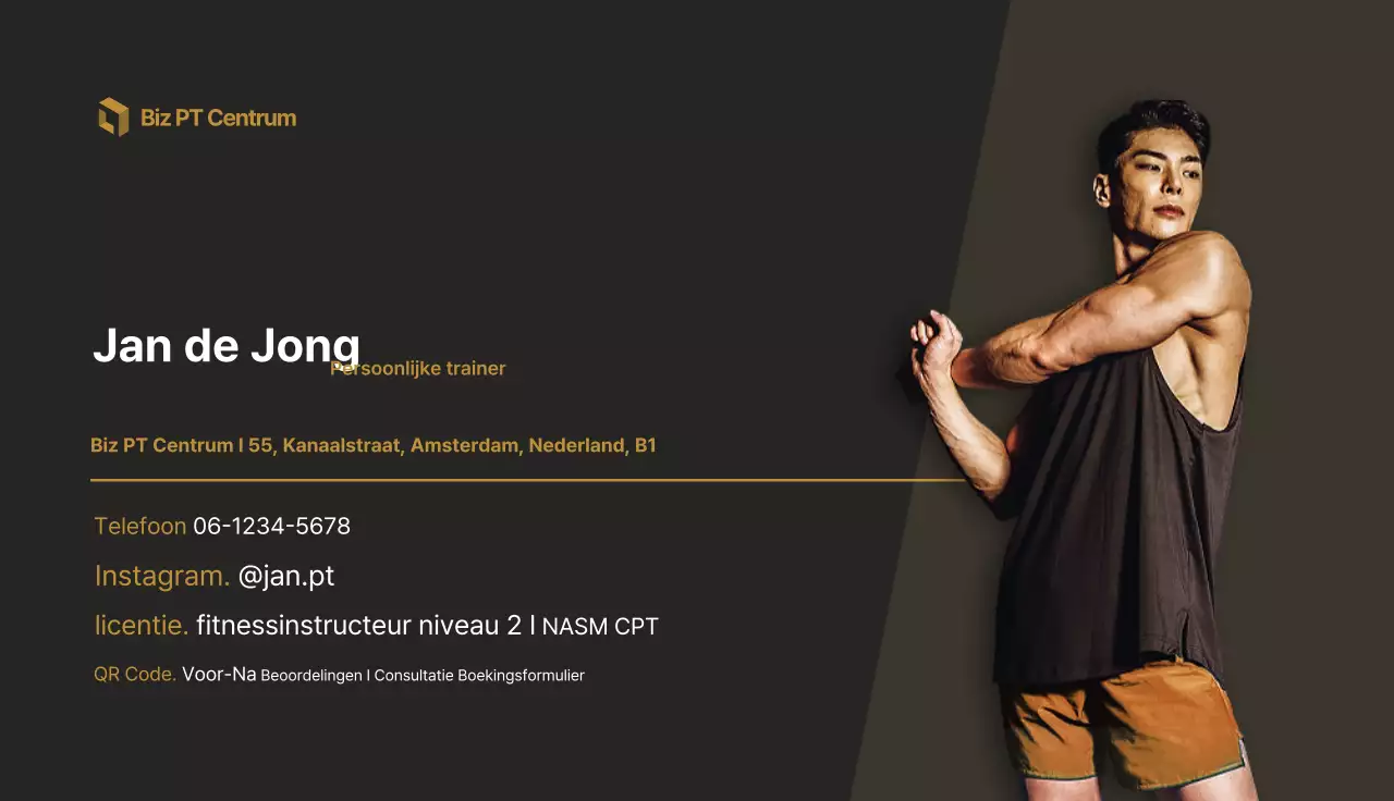 Zwart modern fitness visitekaartje