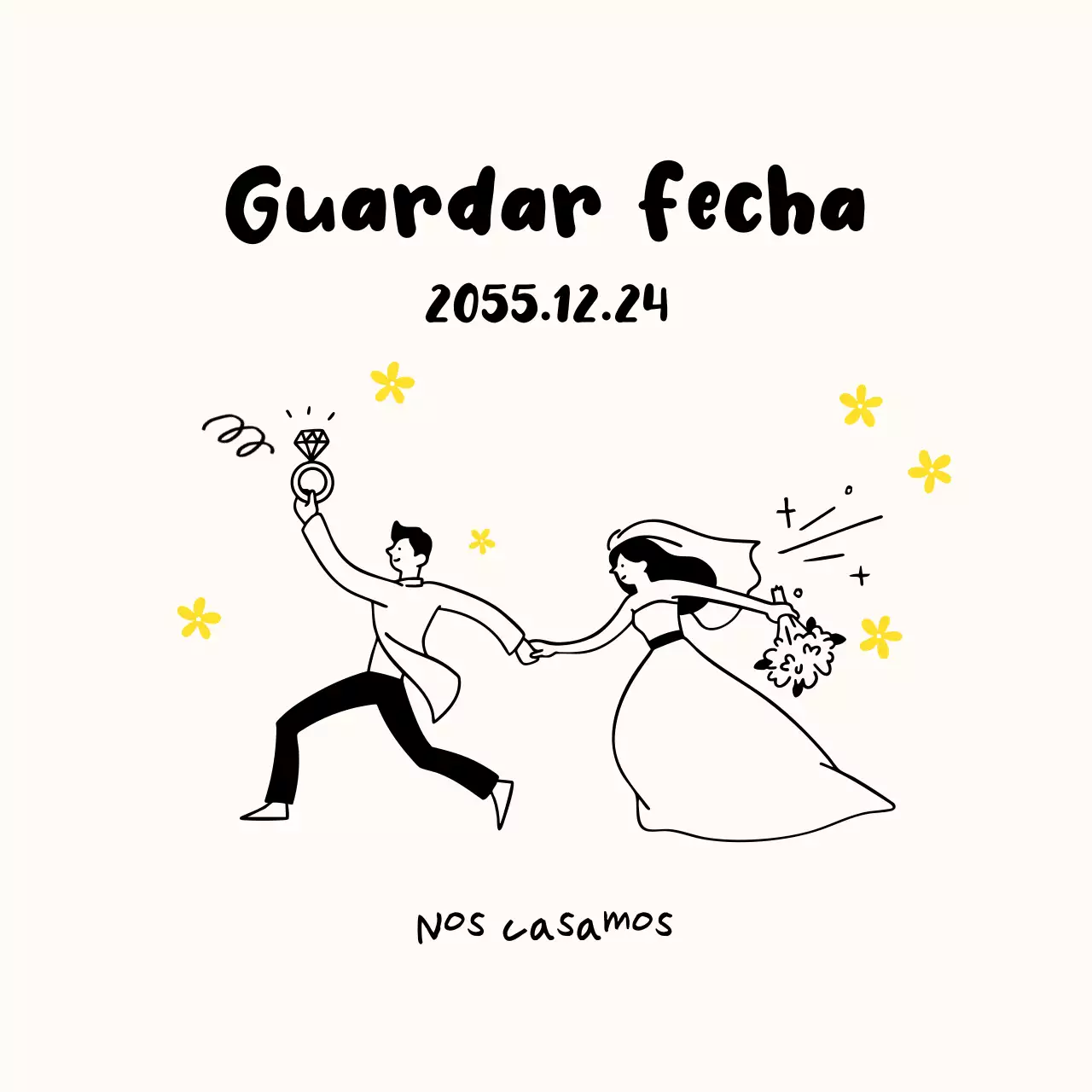 Invitación de boda sencilla color marfil