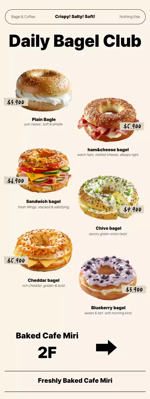 Beige Modern Bagel Menu