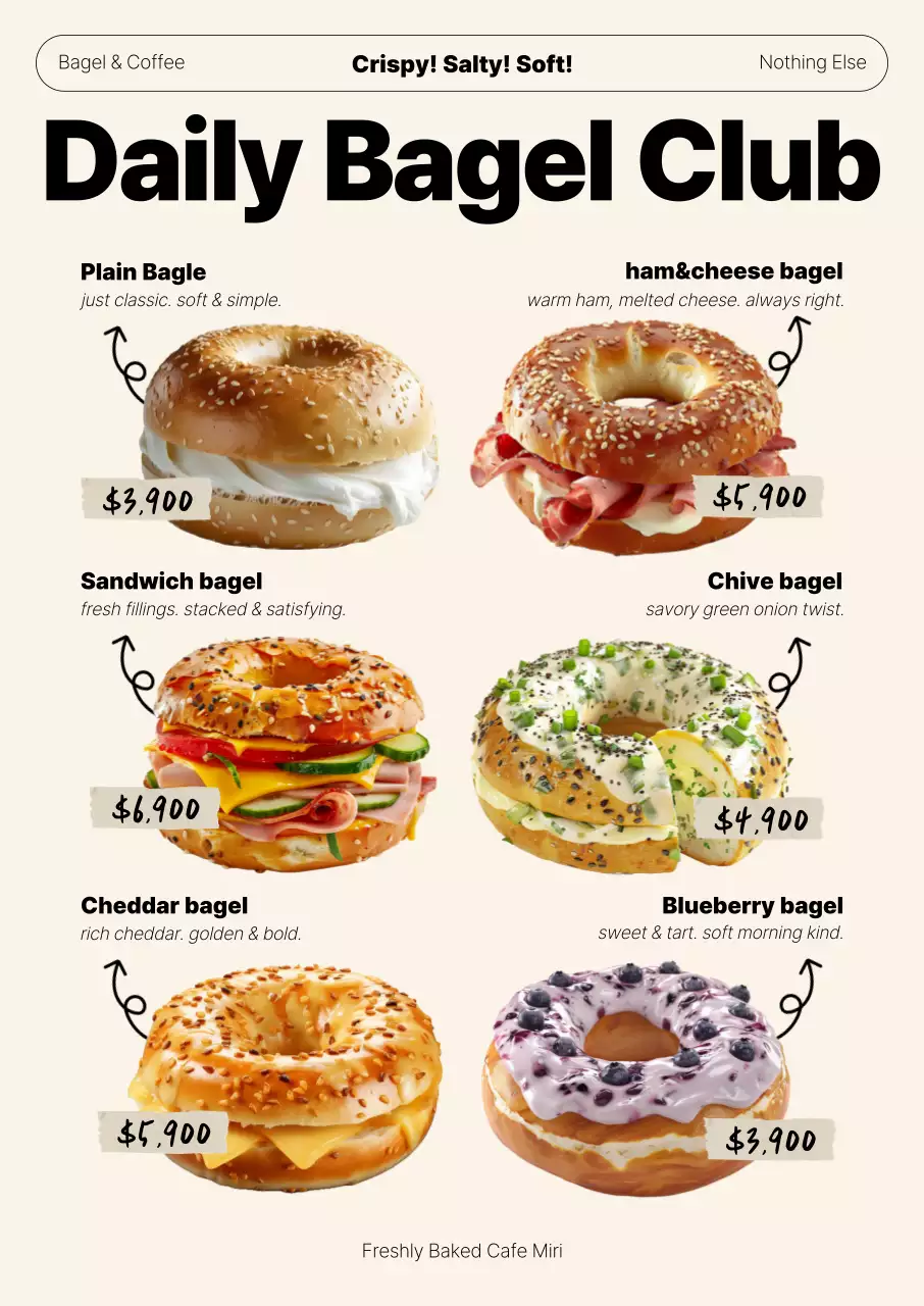 Beige Clean Bagel Menu