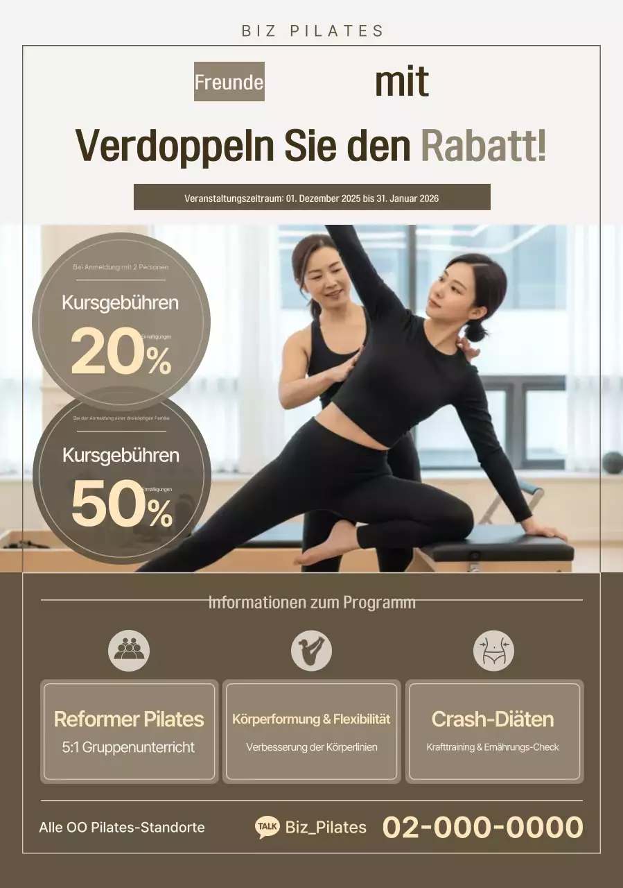 Beige Modern Pilates Rabattaktion