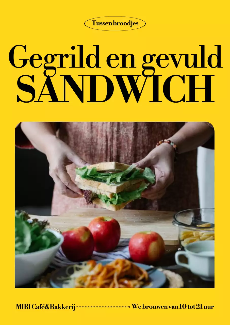 Gele moderne sandwichadvertentie