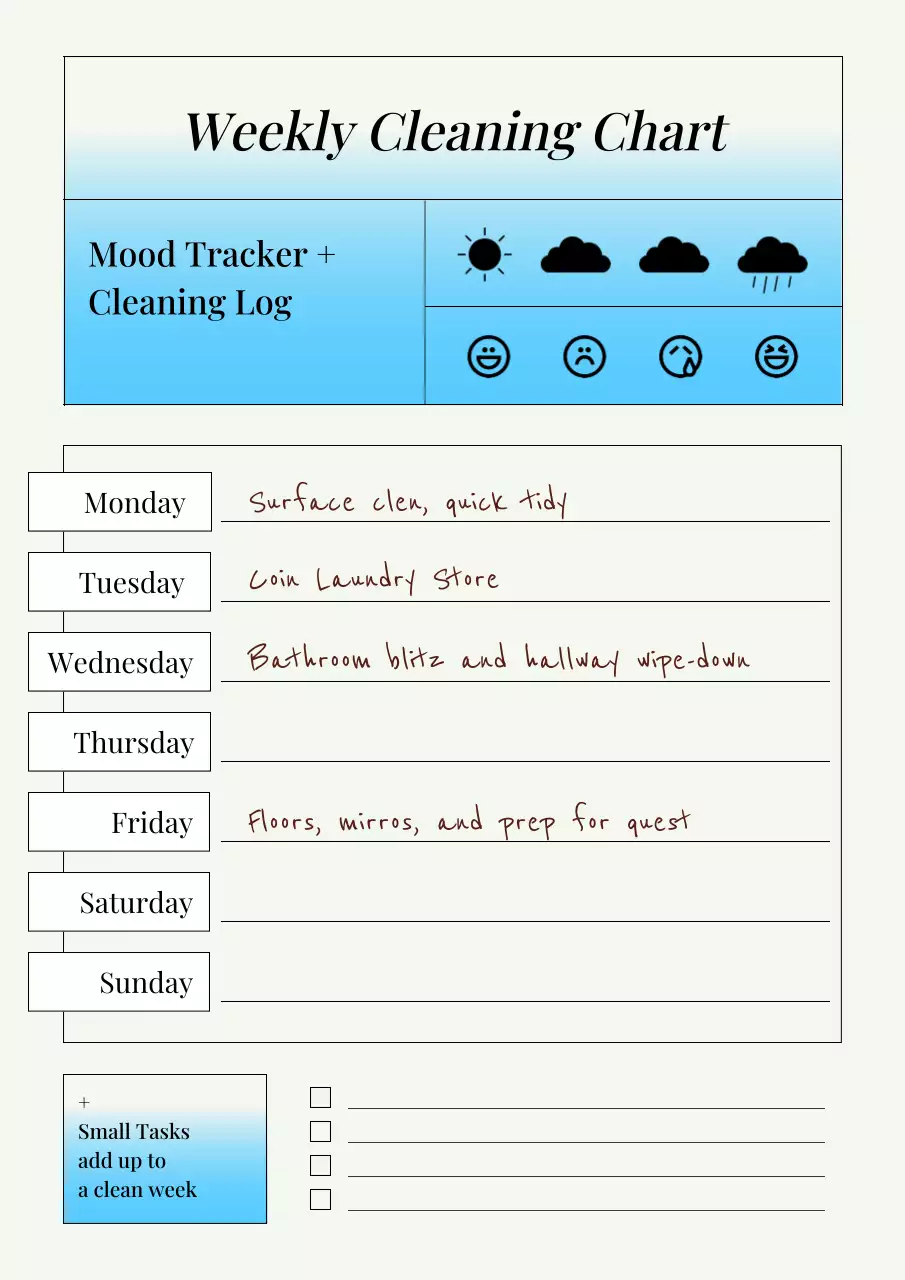 Blue Minimal Cleaning Planner Poster