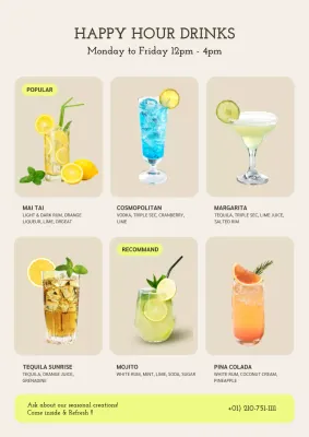 Beige Modern Cocktail Menu Poster