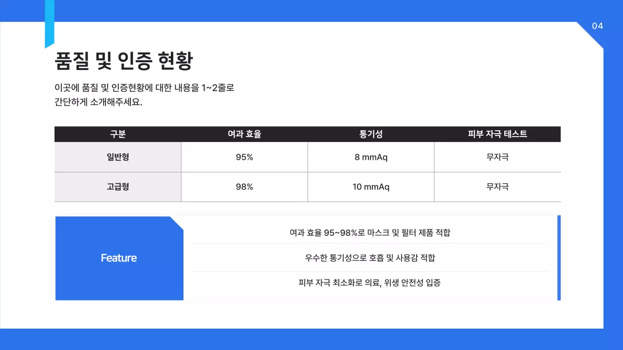 파랑 모던 의료 부직포 OEM 제안서