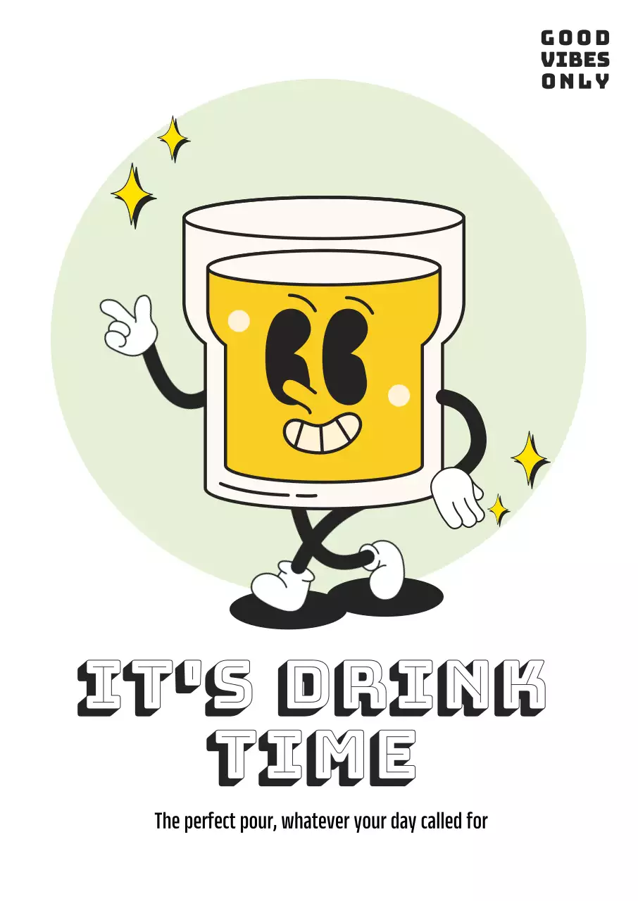 노랑 레트로 컵 캐릭터 팝아트 음료 광고