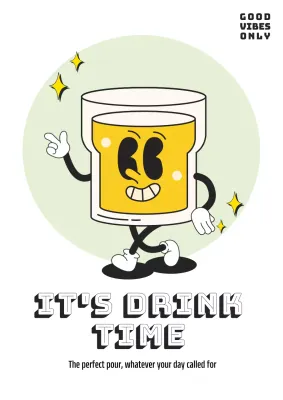 노랑 레트로 컵 캐릭터 팝아트 음료 광고