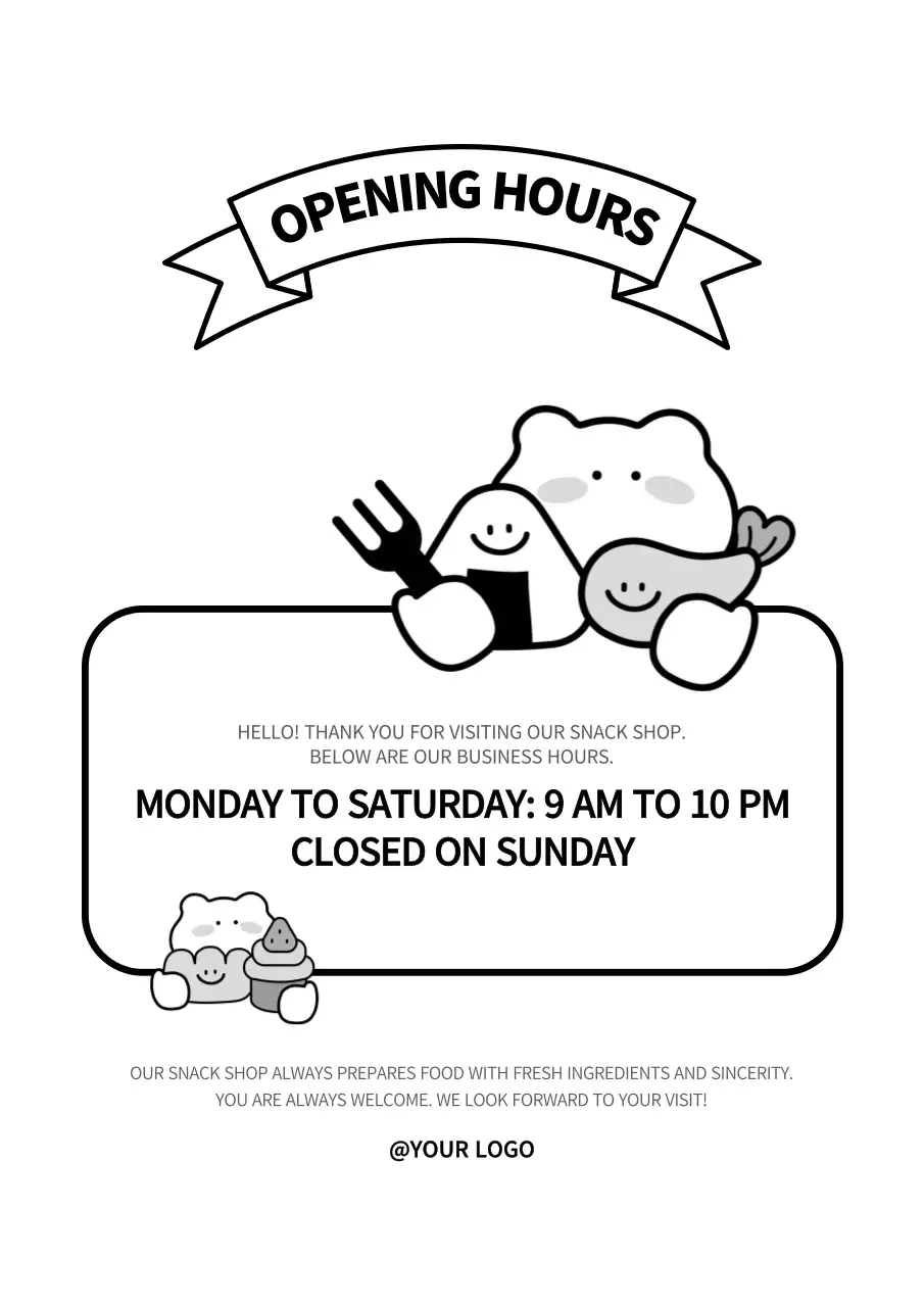 흑백 아기자기한 가게 오픈 안내