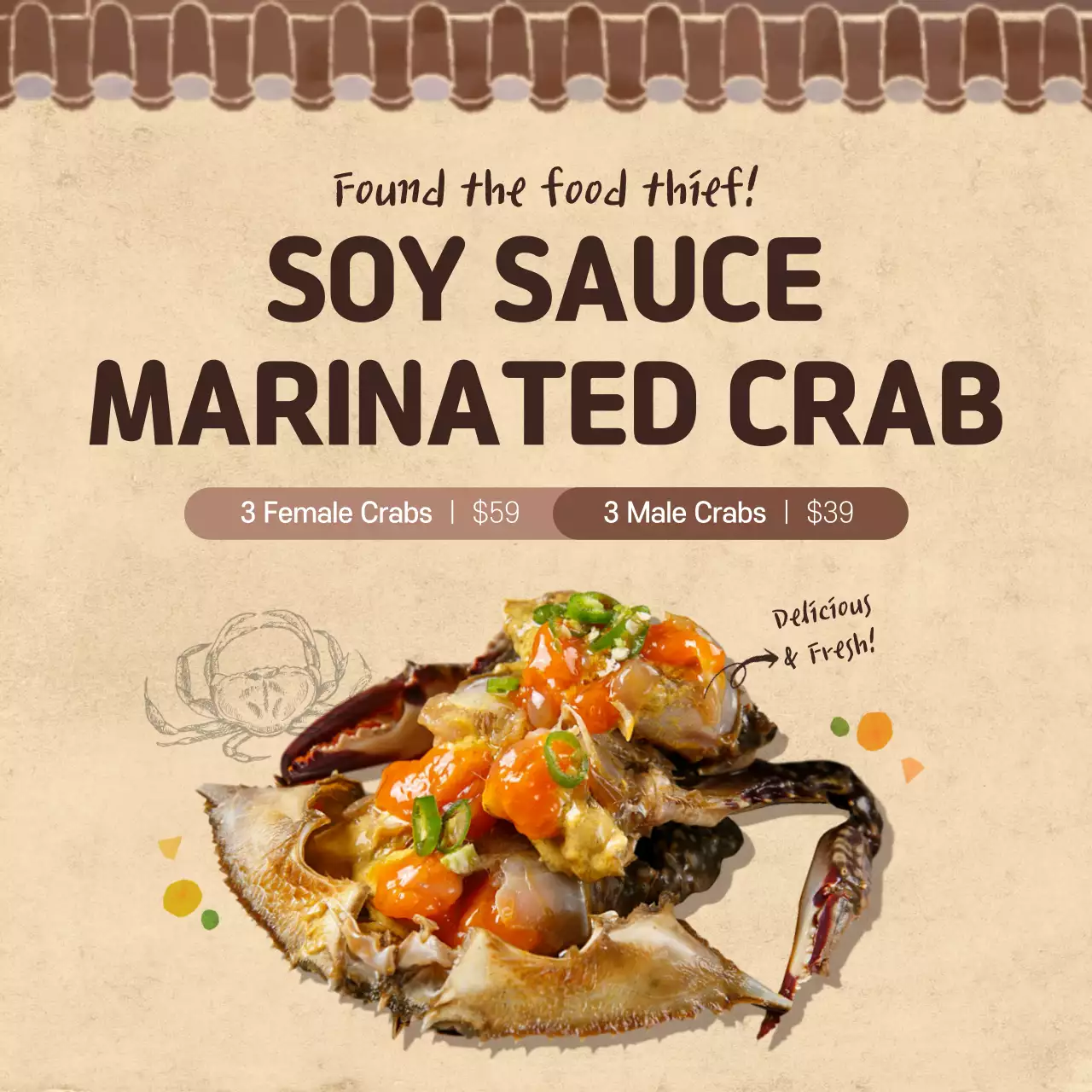 Beige Rustic Crab Promotion Instagram Post