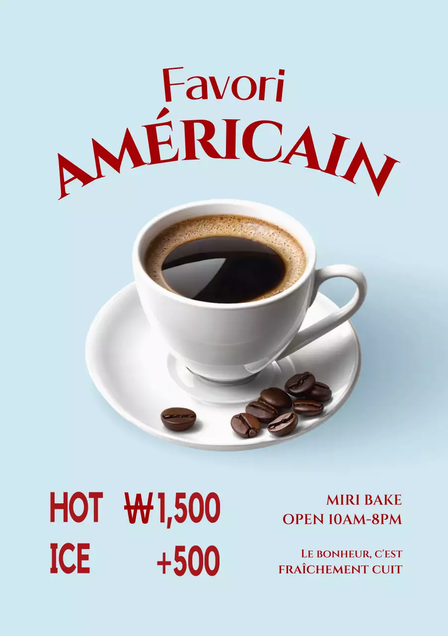 Publicité pour le café moderne bleu ciel